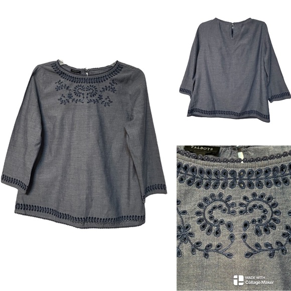 Talbots chambray eyelet Embroidered Top - Picture 1 of 7